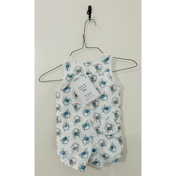 Nola Tawk Catching Crabs 100% Organic Muslin Shortall Sz 3-6 Months Baby - Picture 4 of 5